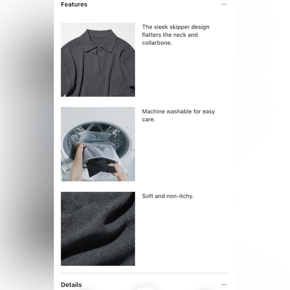 Uniqlo Washable Knit Ribbed Polo V Neck Sweater Long Sleeve Top Small Collar - Picture 13 of 14